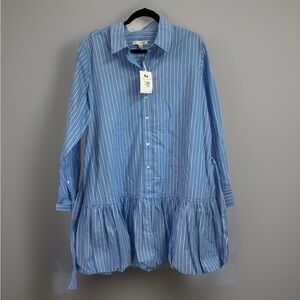 NWT Blue Striped Button-Up Dress Free Assembly Women's Mini Bubble Dress, Sz M